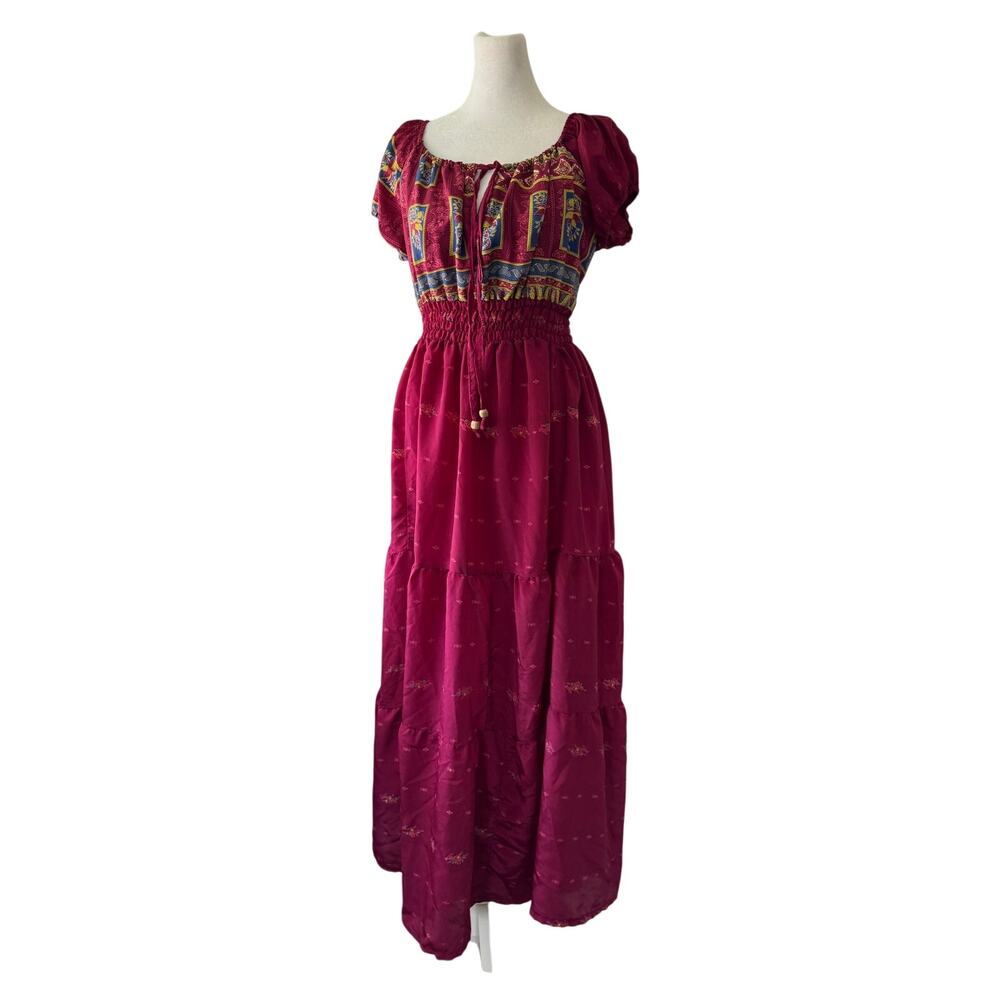 Style Unlimited Dark Pink Puff Sleeve Smocked Waist 
Maxi Dress